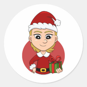 Weihnachtsmädchen-Cartoon Runder Aufkleber