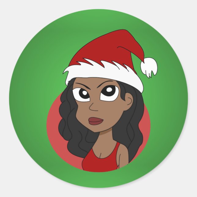 Weihnachtsmädchen-Cartoon Runder Aufkleber (Vorderseite)
