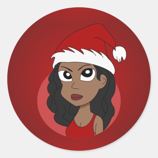 Weihnachtsmädchen-Cartoon Runder Aufkleber (Vorderseite)