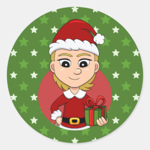 Weihnachtsmädchen-Cartoon Runder Aufkleber
