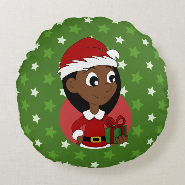 Weihnachtsmädchen Cartoon Rundkissen Rundes Kissen (Vorderseite)