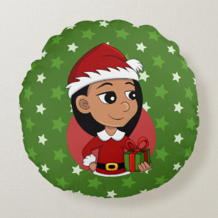 Weihnachtsmädchen Cartoon Rundkissen Rundes Kissen