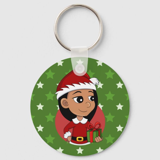 Weihnachtsmädchen Cartoon Schlüsselanhänger (Vorderseite)