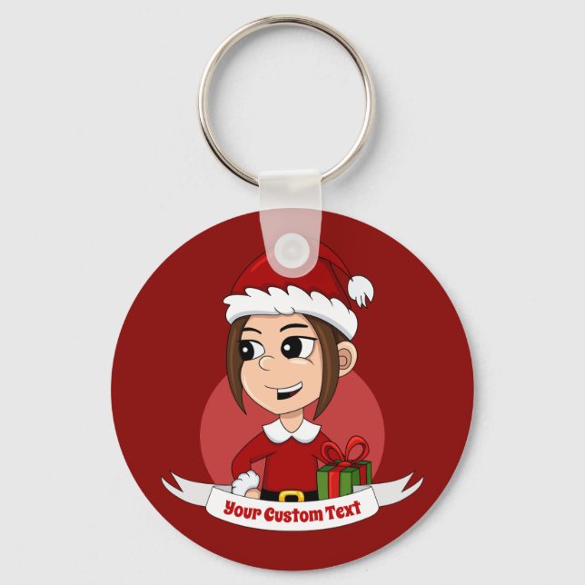 Weihnachtsmädchen Cartoon Schlüsselanhänger (Vorderseite)