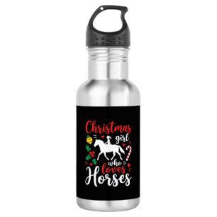 Weihnachtsmädchen, das Pferde liebt Edelstahlflasche