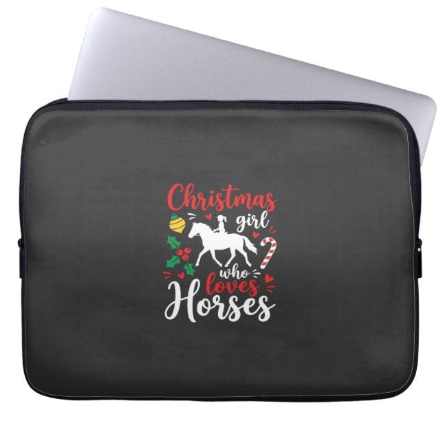 Weihnachtsmädchen, das Pferde liebt Laptopschutzhülle (Vorderseite)