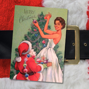Weihnachtsmädchen der 1950er Jahre dekorativer Bau Feiertagskarte