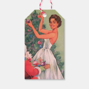 Weihnachtsmädchen der 1950er Jahre dekorativer Bau Geschenkanhänger