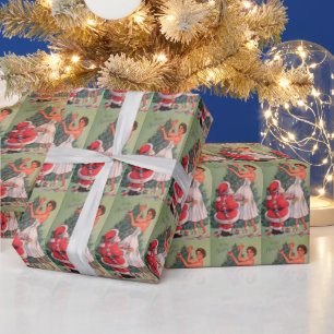 Weihnachtsmädchen der 1950er Jahre dekorativer Bau Geschenkpapier
