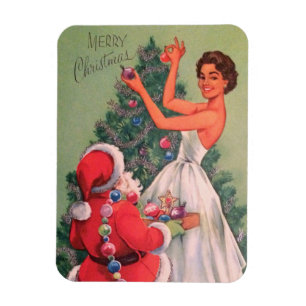 Weihnachtsmädchen der 1950er Jahre dekorativer Bau Magnet