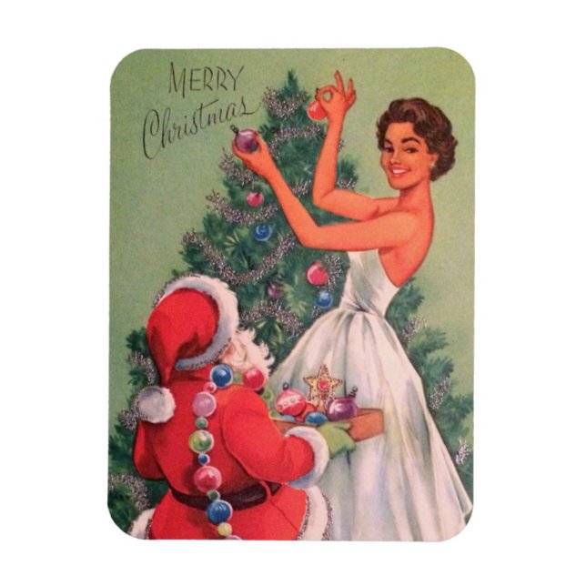 Weihnachtsmädchen der 1950er Jahre dekorativer Bau Magnet (Vertikal)