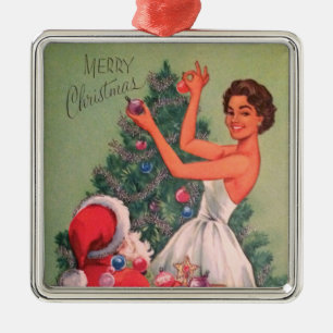 Weihnachtsmädchen der 1950er Jahre dekorativer Bau Ornament Aus Metall