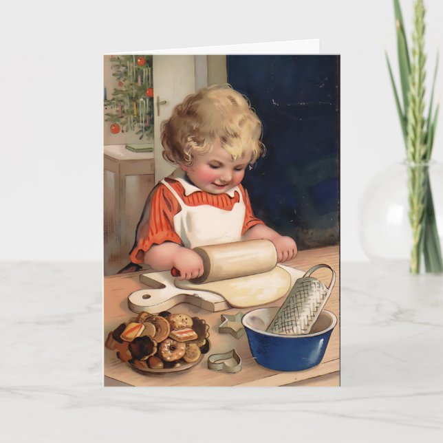 Weihnachtsmädchen Gezubereitete Cookies Karte (Vorderseite)