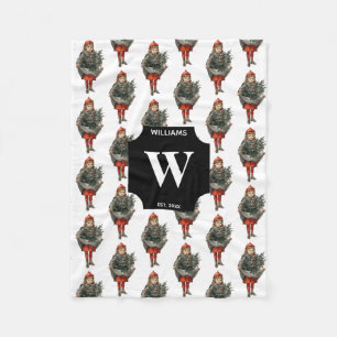 Weihnachtsmädchen & Holly Berries Mit Monogramm Fleecedecke