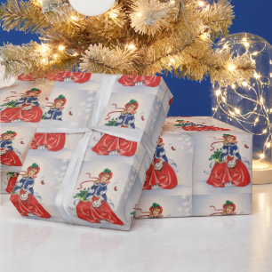 Weihnachtsmädchen im Kleid Geschenkpapier