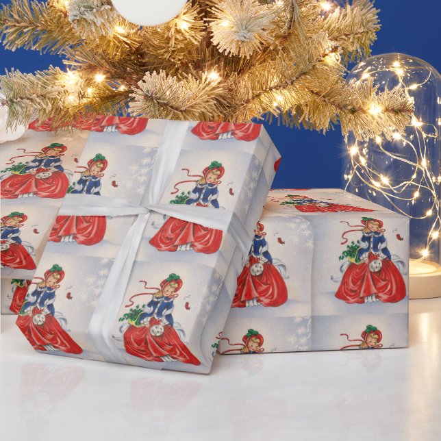 Weihnachtsmädchen im Kleid Geschenkpapier (Feiertage)