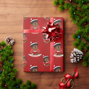 Weihnachtsmädchen mit Afro-Cartoon Geschenkpapier