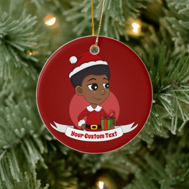 Weihnachtsmädchen mit Afro-Cartoon Keramik Ornament (Baum)