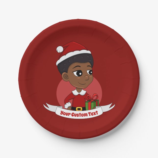 Weihnachtsmädchen mit Afro-Cartoon Pappteller (Vorderseite)