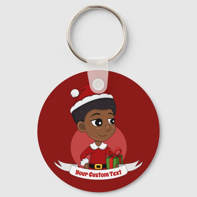 Weihnachtsmädchen mit Afro-Cartoon Schlüsselanhänger (Vorderseite)