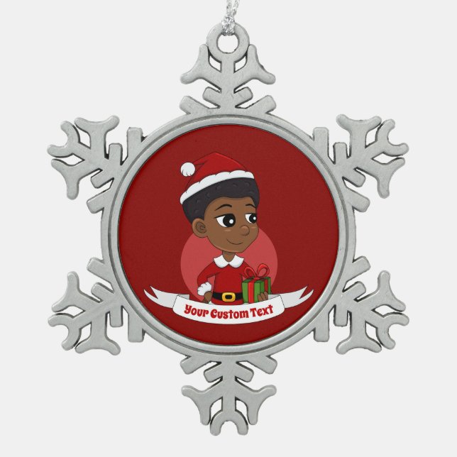 Weihnachtsmädchen mit Afro-Cartoon Schneeflocken Zinn-Ornament (Vorderseite)