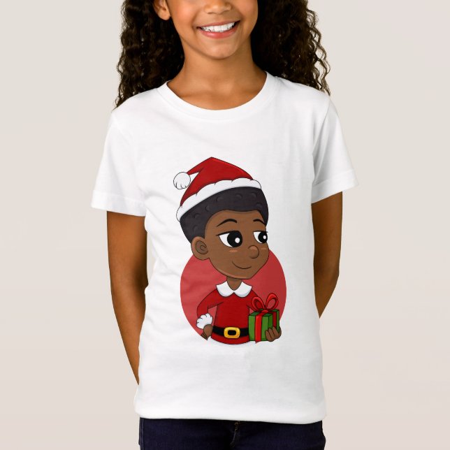 Weihnachtsmädchen mit Afro-Cartoon T-Shirt (Vorderseite)