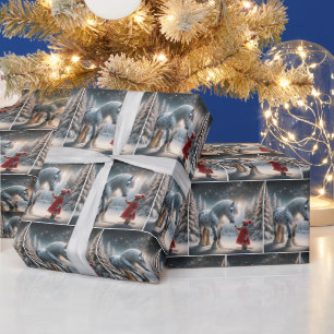 Weihnachtsmädchen mit Apfelpferd Geschenkpapier