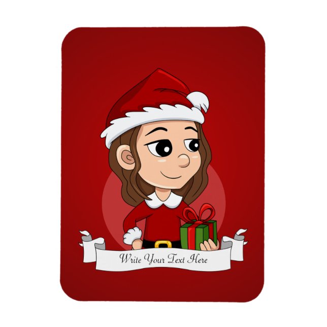 Weihnachtsmädchen mit braunem, gewelltem Haar Magnet (Vertikal)