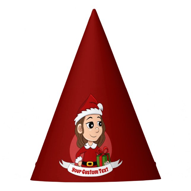 Weihnachtsmädchen mit braunem, gewelltem Haar Partyhütchen (Vorderseite)