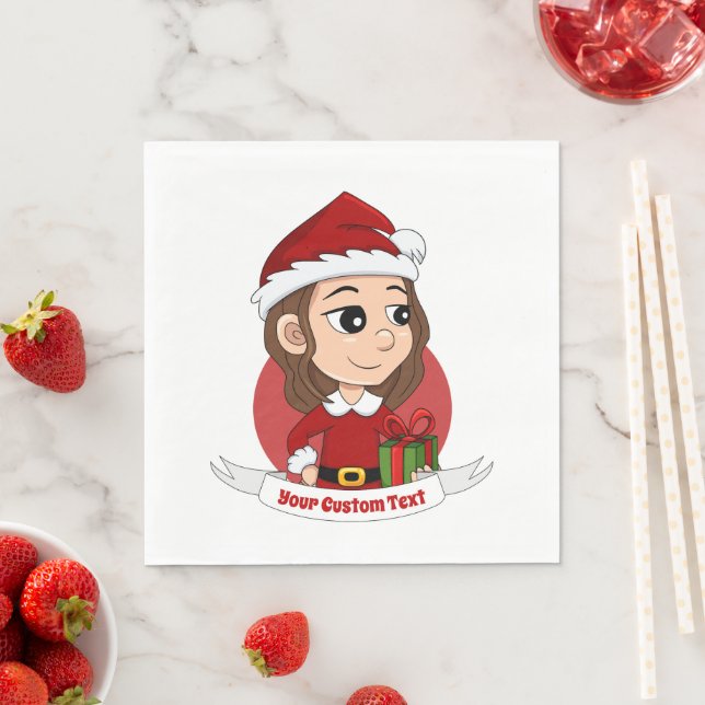 Weihnachtsmädchen mit braunem, gewelltem Haar Serviette (Beispiel)