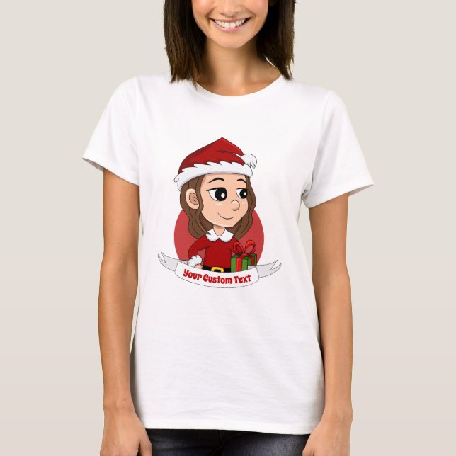 Weihnachtsmädchen mit braunem, gewelltem Haar T-Shirt (Vorderseite)
