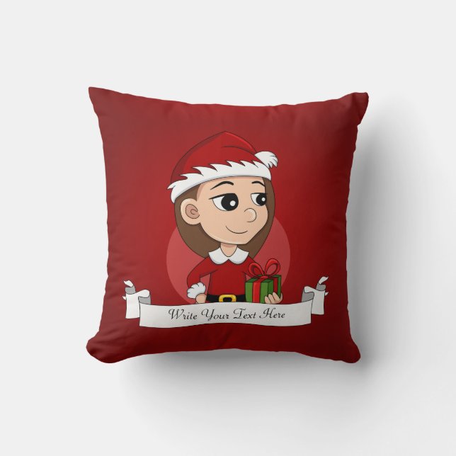 Weihnachtsmädchen mit langen braunen Haaren Kissen (Vorderseite)