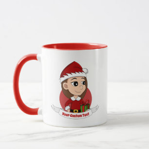 Weihnachtsmädchen mit langen braunen Haaren Tasse
