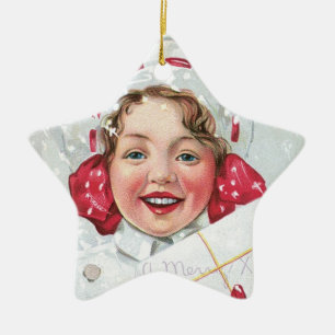 Weihnachtsmädchen mit Paket - Star Keramik Ornament