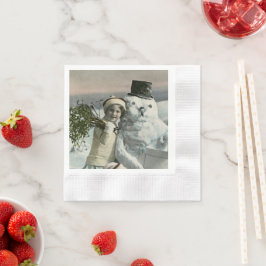 Weihnachtsmädchen mit Schneemann Serviette