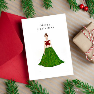 Weihnachtsmädchen, Modekizze, Postkarte