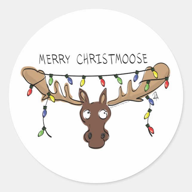 Weihnachtsmädchen Niedlich Funny Holiday Animal Runder Aufkleber (Vorderseite)