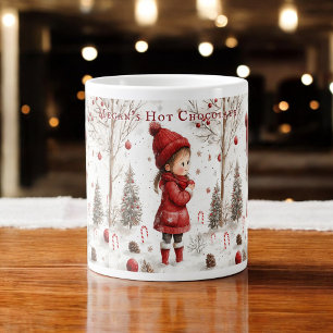 Weihnachtsmädchen roter Mantel Zuckerrohre Jumbo-Tasse