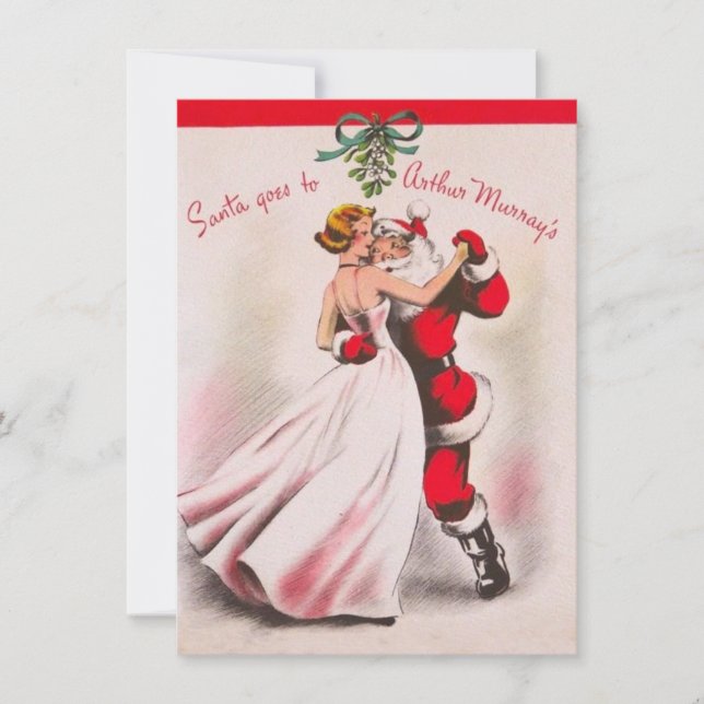 Weihnachtsmädchen tanzen mit dem Weihnachtsmann Feiertagskarte (Vorderseite)