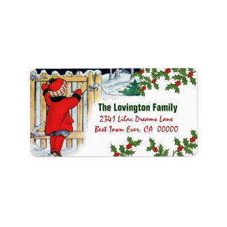 Weihnachtsmädchen und Holly Adressaufkleber
