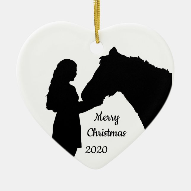 Weihnachtsmädchen und ihre Liebe Silhouette Keramikornament (Vorne)
