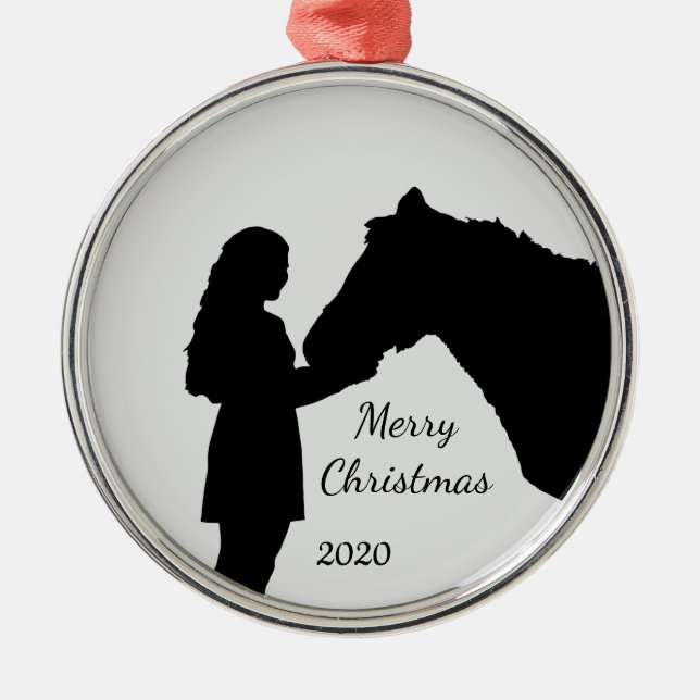 Weihnachtsmädchen und ihre Liebe Silhouette Ornament Aus Metall (Vorne)
