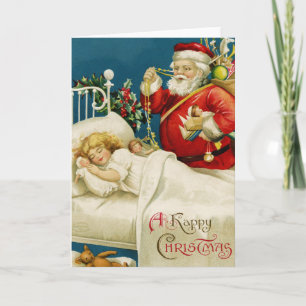 Weihnachtsmädchen und Kleines schlafendes Mädchen  Feiertagskarte