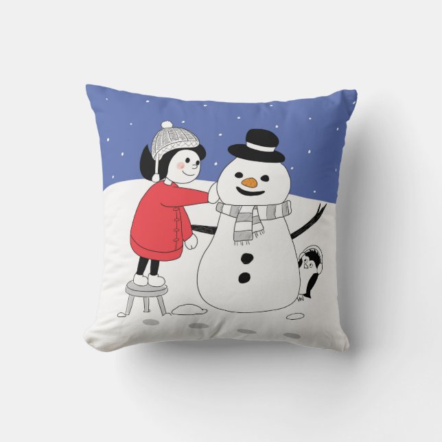 Weihnachtsmädchen und Snowman Cushion Kissen (Vorderseite)