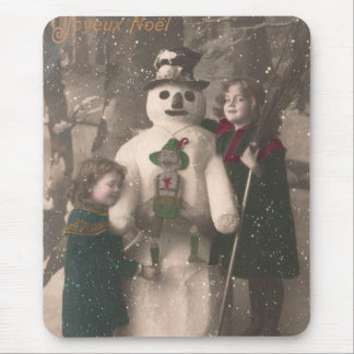 Weihnachtsmädchen und Snowman Vintages Foto Mousepad