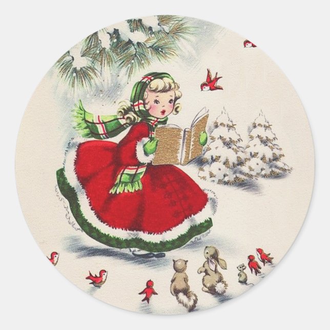 Weihnachtsmädchen Weihnachtsaufkleber Runder Aufkleber (Vorderseite)