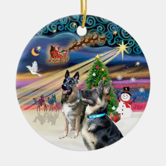 Weihnachtsmagie - Deutsche Hirten (zwei-2) Keramik Ornament (Vorne)