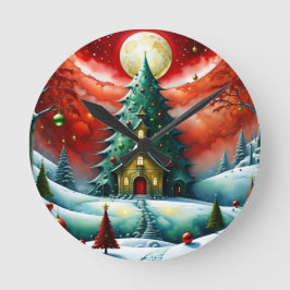 Weihnachtsmagie, modern, rot, grün, runde wanduhr