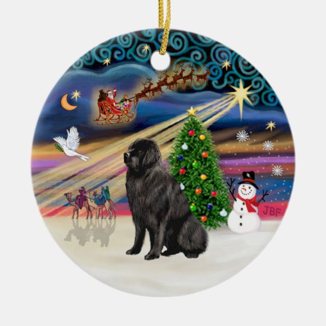 Weihnachtsmagie - Neufundland 1 Keramik Ornament (Vorne)