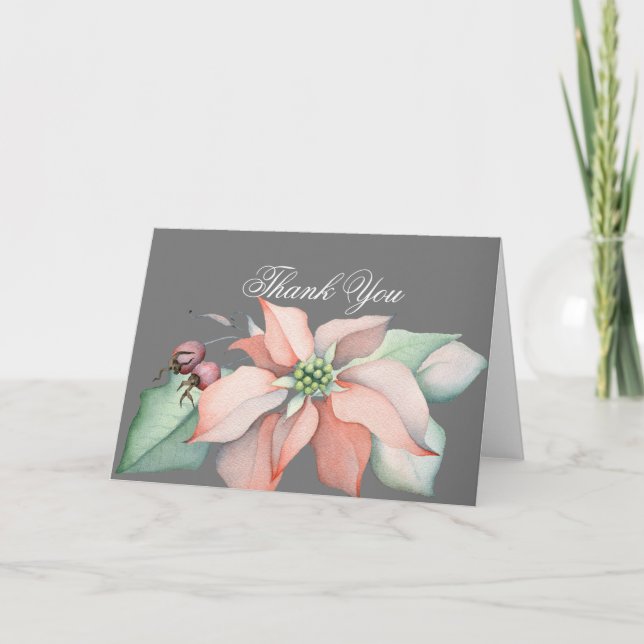 Weihnachtsmagie/Poinsettia/Grau/kg Dankeskarte (Vorderseite)